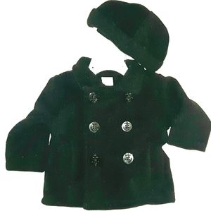 NWT☆Baby Thick Black Winter Dress Coat & Hat Set